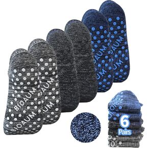 BIOAUM Yoga Socks for Women - 6 Pairs Cotton Cushion Non Slip Grip Slipper Pilates Hospital Socks