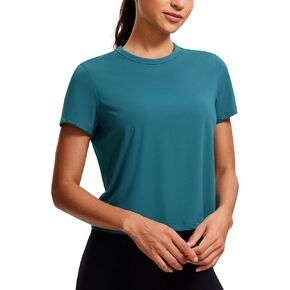 CRZ YOGA Women's Pima Cotton Short Sleeve Crop Tops High Neck Cropped Workout Tops Yoga Athletic Shirts Casual T-Shirt in Saudi Arabia
