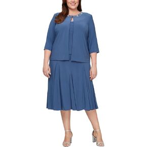 Alex Evenings Women's Plus Size 2 Piece Tea Length Jacket Dress with Sequin Beaded Trim