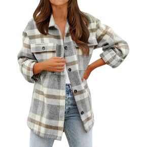 BTFBM Women's Long Sleeve Button Down Jackets Plaid Flannel Shirts Tops Casual Lapel V Neck Oversized Shackets Blouses Top