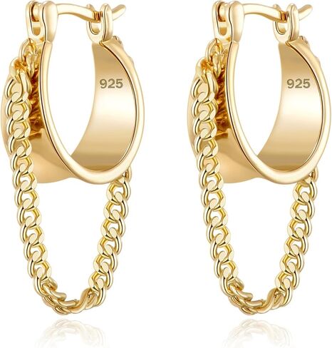 أقراط ريتاتش 925 من الفضة الإسترليني الصغيرة هوجي هوب للنساء العصرية 14K مطلية بالذهب سلسلة هوب زهرة استرخى أقراط متدلية in Kuwait