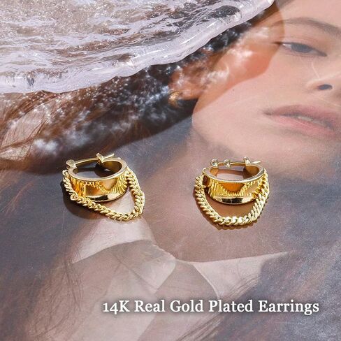 أقراط ريتاتش 925 من الفضة الإسترليني الصغيرة هوجي هوب للنساء العصرية 14K مطلية بالذهب سلسلة هوب زهرة استرخى أقراط متدلية in Kuwait