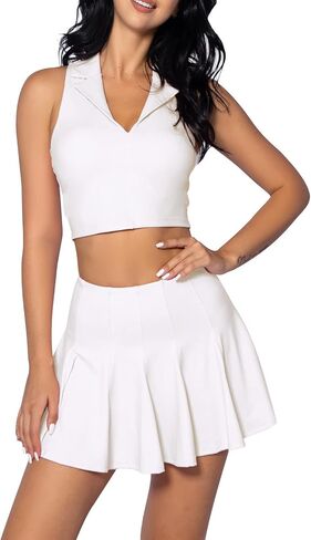 ABOCIW 2 Piece Tennis Dress for Women Pleated Tennis Skirt Sleeveless Racerback Padded Crop Top Golf Workout Outfits in Kuwait