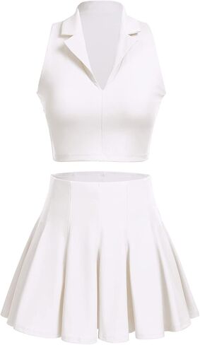 ABOCIW 2 Piece Tennis Dress for Women Pleated Tennis Skirt Sleeveless Racerback Padded Crop Top Golf Workout Outfits in Kuwait