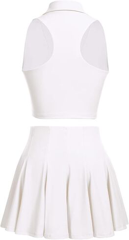 ABOCIW 2 Piece Tennis Dress for Women Pleated Tennis Skirt Sleeveless Racerback Padded Crop Top Golf Workout Outfits in Kuwait