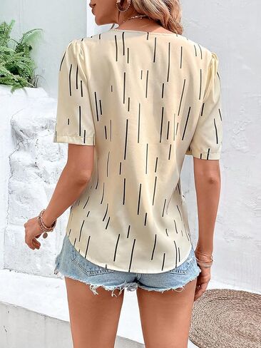 Floerns Women's Elegant Asymmetrical Neck Puff Sleeve Blouse Short Sleeve Blouse Tops in Saudi Arabia