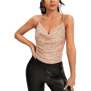 SweatyRocks Women's Sleeveless Sparkle Sequin Cami Crop Top Spaghetti Strap Party Tops in Saudi Arabia