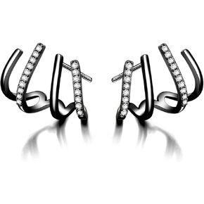 Reffeer Sterling Silver Half Hoop Earrings Wrap for Women Girls Cuff Earrings Piercings Studs