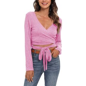 Famulily Women's Sexy Deep V Neck Bandage Surplice Wrap Crop Top
