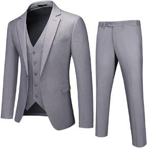 Mens 3 Piece Suits Slim Fit One Button Tuxedo Suits for Men Solid Business Casual for Wedding Blazer Pants Vest Suit Set