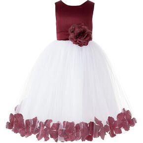 ekidsbridal الأبيض الزهور بتلات الورد زهرة فتاة اللباس عيد ميلاد فتاة اللباس صغار زهرة فتاة فساتين 302 ثانية in Kuwait