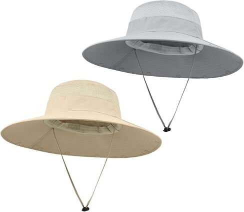 2 Pack Outdoor UV Protection Wide Brim Sun Hat,UPF50+ Fishing Hat for Men & Women with Large Neck Flap in Saudi Arabia