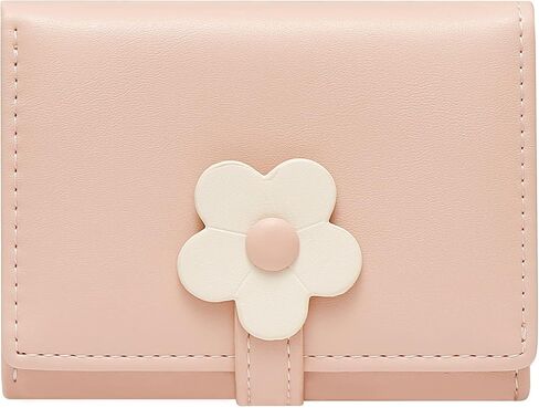 Sunwel Fashion Small Cute Wallet Slim Wallet ID/Photo Window Card Holder with 3D Flower Pattern Buckle for Women Girls (BLACK) in Kuwait