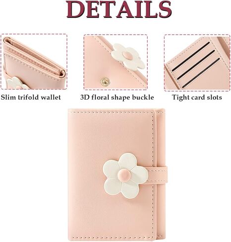 Sunwel Fashion Small Cute Wallet Slim Wallet ID/Photo Window Card Holder with 3D Flower Pattern Buckle for Women Girls (BLACK) in Kuwait