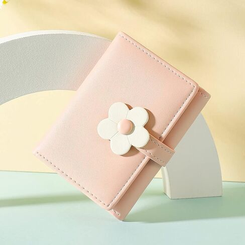 Sunwel Fashion Small Cute Wallet Slim Wallet ID/Photo Window Card Holder with 3D Flower Pattern Buckle for Women Girls (BLACK) in Kuwait