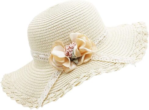 Bienvenu Little Girl Kids Summer Straw Hat Wide Brim Floppy Beach Sun Visor Hat in Saudi Arabia