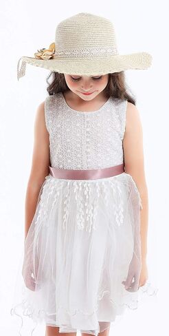 Bienvenu Little Girl Kids Summer Straw Hat Wide Brim Floppy Beach Sun Visor Hat in Saudi Arabia