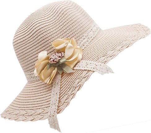 Bienvenu Little Girl Kids Summer Straw Hat Wide Brim Floppy Beach Sun Visor Hat in Saudi Arabia