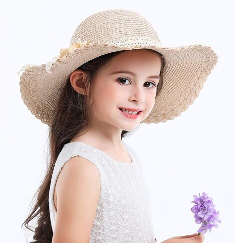 Bienvenu Little Girl Kids Summer Straw Hat Wide Brim Floppy Beach Sun Visor Hat in Saudi Arabia