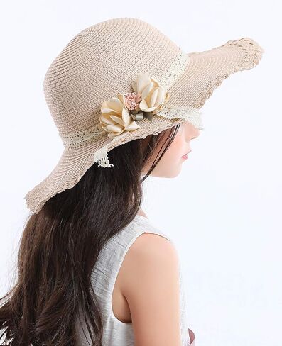 Bienvenu Little Girl Kids Summer Straw Hat Wide Brim Floppy Beach Sun Visor Hat in Saudi Arabia