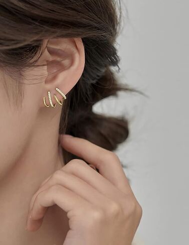 Reffeer Sterling Silver Half Hoop Earrings Wrap for Women Girls Cuff Earrings Piercings Studs in Kuwait