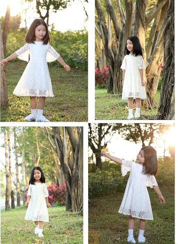 Youwon Flower Girls Dress Lace Dress Vintage Country Wedding Party Dress 2-6 7-16 in Kuwait