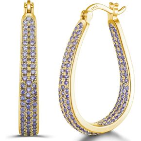 925 Sterling Silver Post Hoop Earrings for Women Gilrs Multcolors Cubic Zirconia 14K Gold Plated Oval Chunky Silver Gold Hoop Earrings weinuo Jewelry