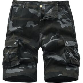Vcansion Men's Cargo Shorts Casual Cotton Multi-Pockets Elastic Waist Camo Shorts