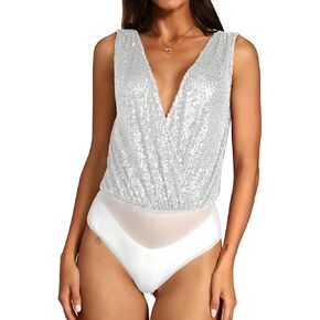 ملابس علوية من الترتر من FAIABLE للنساء، ملابس علوية لامعة بدون أكمام، ملابس داخلية مثيرة بدون ظهر على شكل حرف V للنساء in Kuwait