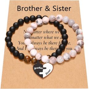 UNGENT THEM Matching Brother and Sister Bracelet Set of 2, Birthday Christmas Graduation Valentine's Day Gifts