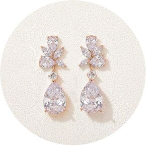 SWEETV Elegant Bridal Wedding Earrings for Brides, Bridesmaids, Cubic Zirconia Teardrop Dangle Earrings for Women Formal Jewelry