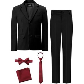 A&J DESIGN Boys 5-Piece Formal Suit Set with Jacket, Dress Pants, Tie, Bowtie and Pocket Square in Saudi Arabia