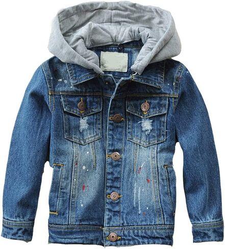 DOINLINE Boys Jean Jacket Kids Hooded Denim Jackets Zipper Outerwear Coat in Kuwait