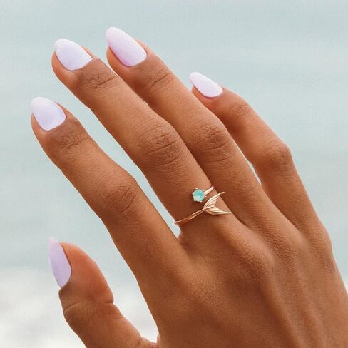 Pura Vida Rose Gold Disney Little Mermaid Fin Open Ring w/Opal Stone - Textured Charm, Brass Base - Size 5-9 in Saudi Arabia