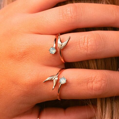 Pura Vida Rose Gold Disney Little Mermaid Fin Open Ring w/Opal Stone - Textured Charm, Brass Base - Size 5-9 in Saudi Arabia