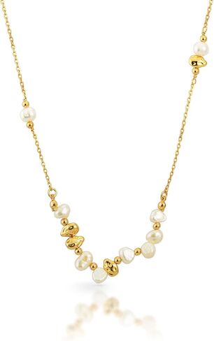 عقد من الفضة الاسترلينية المطلية بالذهب عيار 18 قيراط وخرز غير منتظم ولؤلؤ الباروك المستزرع في المياه العذبة للنساء من ان 9 نيميوزس، مطلي بالذهب، لؤلؤ, مطلي بالذهب, لؤلؤة in Kuwait