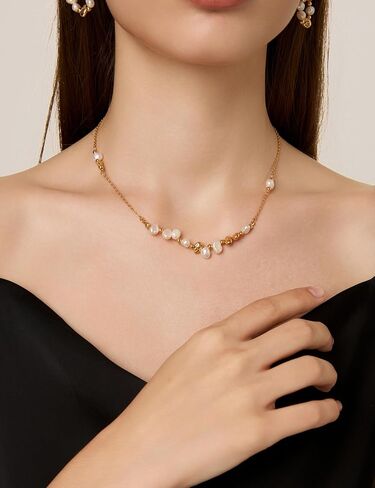 عقد من الفضة الاسترلينية المطلية بالذهب عيار 18 قيراط وخرز غير منتظم ولؤلؤ الباروك المستزرع في المياه العذبة للنساء من ان 9 نيميوزس، مطلي بالذهب، لؤلؤ, مطلي بالذهب, لؤلؤة in Kuwait