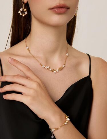 عقد من الفضة الاسترلينية المطلية بالذهب عيار 18 قيراط وخرز غير منتظم ولؤلؤ الباروك المستزرع في المياه العذبة للنساء من ان 9 نيميوزس، مطلي بالذهب، لؤلؤ, مطلي بالذهب, لؤلؤة in Kuwait