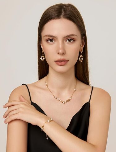 عقد من الفضة الاسترلينية المطلية بالذهب عيار 18 قيراط وخرز غير منتظم ولؤلؤ الباروك المستزرع في المياه العذبة للنساء من ان 9 نيميوزس، مطلي بالذهب، لؤلؤ, مطلي بالذهب, لؤلؤة in Kuwait