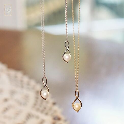 MAX + STONE Freshwater Single Pearl Necklace for Women | Infinity Necklace with Pearls | Cultured Real Pearl Necklace | Sterling Silver or 14k Gold Pearl Necklace with 16-18 Inch Chain in Saudi Arabia