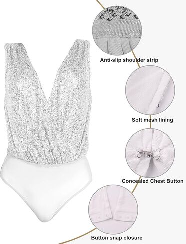 ملابس علوية من الترتر من FAIABLE للنساء، ملابس علوية لامعة بدون أكمام، ملابس داخلية مثيرة بدون ظهر على شكل حرف V للنساء in Kuwait