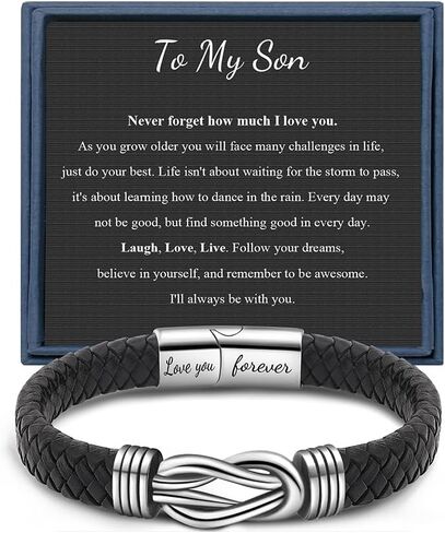 Black Braided Leather Bracelets Gifts for Man Dad Son Grandson Husband Boyfriend Brother Forever Knot Bracelets for Christmas Birthday Father's Day Anniversary Stainless Steel Clasp 7.5/8.5/9 inches in Saudi Arabia