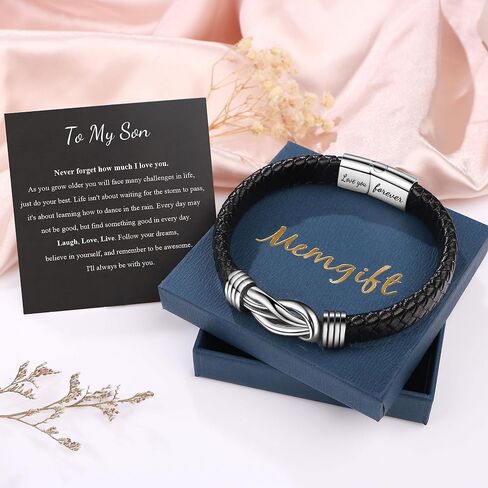 Black Braided Leather Bracelets Gifts for Man Dad Son Grandson Husband Boyfriend Brother Forever Knot Bracelets for Christmas Birthday Father's Day Anniversary Stainless Steel Clasp 7.5/8.5/9 inches in Saudi Arabia