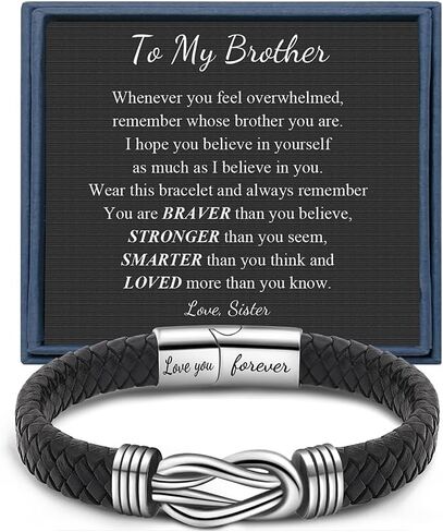 Black Braided Leather Bracelets Gifts for Man Dad Son Grandson Husband Boyfriend Brother Forever Knot Bracelets for Christmas Birthday Father's Day Anniversary Stainless Steel Clasp 7.5/8.5/9 inches in Saudi Arabia