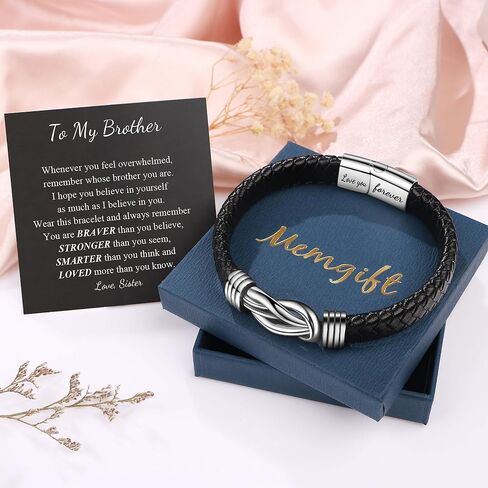 Black Braided Leather Bracelets Gifts for Man Dad Son Grandson Husband Boyfriend Brother Forever Knot Bracelets for Christmas Birthday Father's Day Anniversary Stainless Steel Clasp 7.5/8.5/9 inches in Saudi Arabia