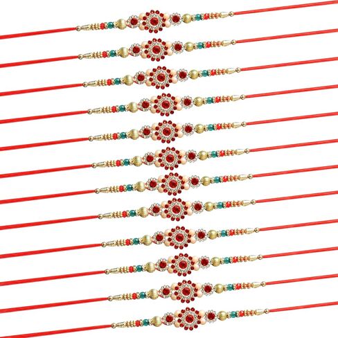 TIED RIBBONS Rakhi for Brother (Set of 12) | Bro Rakhi with Card | Rakhi for Bhaiya | Roli Chawal - Raksha Bandhan Rakhi Bracelet for Brother Rakhi Set | Bhai Rakhi Thread | Rakhi Set for Brother in Saudi Arabia