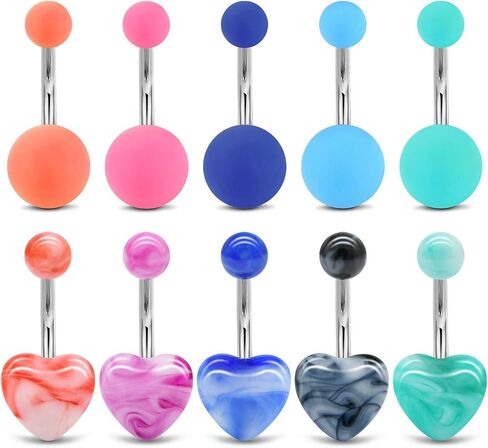 MODRSA Belly Button Ring Surgical Steel Belly Rings for Women Hypoallergenic Belly Button Rings Clicker Belly Button Ring Belly Piercing Silver Rose Gold Pink Black Navel Rings for Women in Kuwait