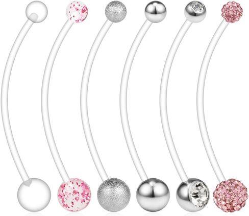 Ruifan 6 قطع مزيج نمط الحمل الرياضة الأمومة مرنة Bioplast البطن السرة زر حلقة التجنيب 14G 1 1/2 بوصة (38 مم) in Kuwait