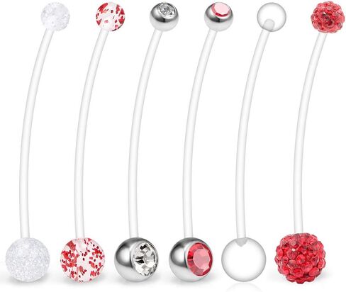 Ruifan 6 قطع مزيج نمط الحمل الرياضة الأمومة مرنة Bioplast البطن السرة زر حلقة التجنيب 14G 1 1/2 بوصة (38 مم) in Kuwait