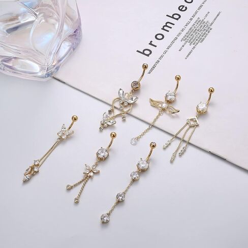 JOERICA 6 Pcs 14G Belly Button Rings Dangle for Women Stainless Steel CZ Navel Rings Set Cute Butterfly Belly Rings Body Piercing Jewelry in Saudi Arabia